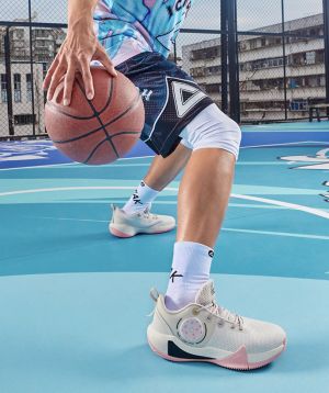 Peak P-Motive Wear-resistant Low Actual Basketball Shoes - White/Pink