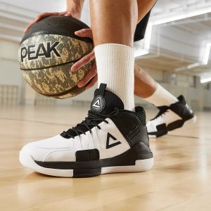 Peak Outfield Men's High Actual Combat Basketball Shoes - Black/White